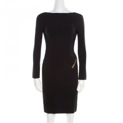 Tom Ford Black Stretch Crepe Open Back Zip Detail Long Sleeve Dress M