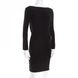 Tom Ford Black Stretch Crepe Open Back Zip Detail Long Sleeve Dress M