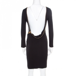 Tom Ford Black Stretch Crepe Open Back Zip Detail Long Sleeve Dress M