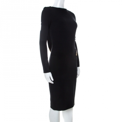 Pre Owned Tom Ford Black Stretch Crepe Zip Detail Open Back Sheath Dress XS