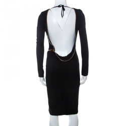 Pre Owned Tom Ford Black Stretch Crepe Zip Detail Open Back Sheath Dress XS