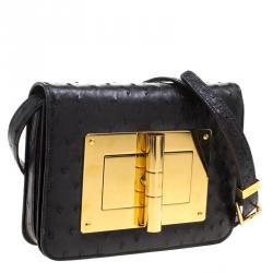 Pre Owned Tom Ford Black Ostrich Leather Small Natalia Crossbody Bag