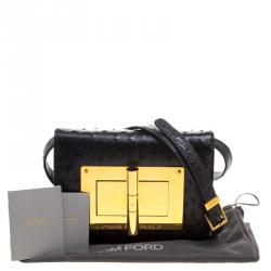 Pre Owned Tom Ford Black Ostrich Leather Small Natalia Crossbody Bag