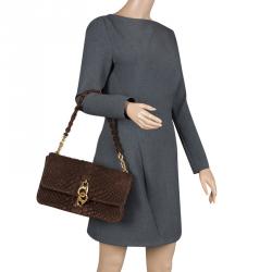 Tom Ford Brown Python Embossed Suede Carine Double Flap Shoulder Bag