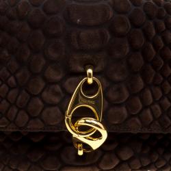 Tom Ford Brown Python Embossed Suede Carine Double Flap Shoulder Bag