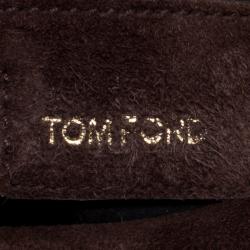 Tom Ford Brown Python Embossed Suede Carine Double Flap Shoulder Bag
