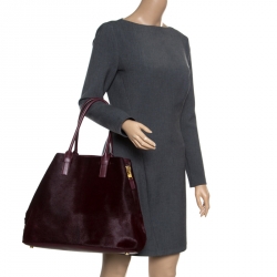Pre Owned Tom Ford Burgundy Pony Hair and Leather Medium Jennifer Tote