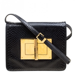 Tom Ford Black Snakeskin Medium Natalia Shoulder Bag