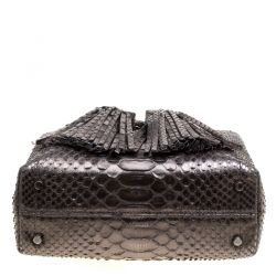 Tom Ford Metallic Grey Python Envelope Tassel Shoulder Bag