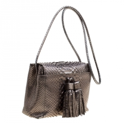 Tom Ford Metallic Grey Python Envelope Tassel Shoulder Bag