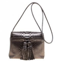 Tom Ford Metallic Grey Python Envelope Tassel Shoulder Bag