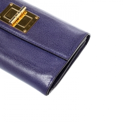 Pre Owned Tom Ford Purple Leather Turnlock Natalia Continental Wallet