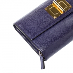 Pre Owned Tom Ford Purple Leather Turnlock Natalia Continental Wallet