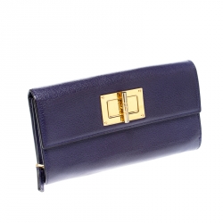 Pre Owned Tom Ford Purple Leather Turnlock Natalia Continental Wallet