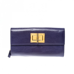 Pre Owned Tom Ford Purple Leather Turnlock Natalia Continental Wallet