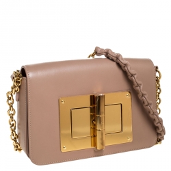 Pre Owned Tom Ford Nude Beige Leather Small Chain Natalia Shoulder Bag