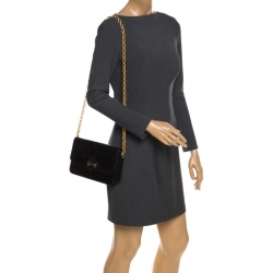 Pre Owned Tom Ford Black Crocodile Buckle Flap Chain Shoulder Bag