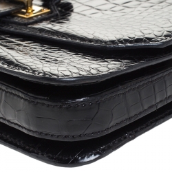 Pre Owned Tom Ford Black Crocodile Buckle Flap Chain Shoulder Bag