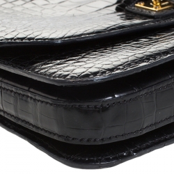 Pre Owned Tom Ford Black Crocodile Buckle Flap Chain Shoulder Bag