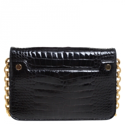 Pre Owned Tom Ford Black Crocodile Buckle Flap Chain Shoulder Bag