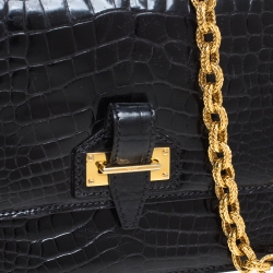 Pre Owned Tom Ford Black Crocodile Buckle Flap Chain Shoulder Bag