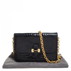 Pre Owned Tom Ford Black Crocodile Buckle Flap Chain Shoulder Bag