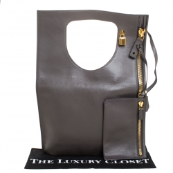 Tom Ford Grey Leather Large Fold Over Alix Bag