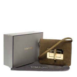 Pre Owned Tom Ford Olive Green Suede and Leather Large Natalia Shoulder Bag