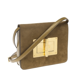 Pre Owned Tom Ford Olive Green Suede and Leather Large Natalia Shoulder Bag