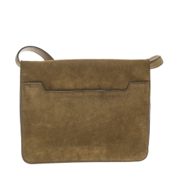 Pre Owned Tom Ford Olive Green Suede and Leather Large Natalia Shoulder Bag