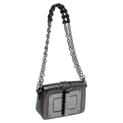 Pre Owned Tom Ford Metallic/Black Python and Leather Small Natalia Shoulder Bag