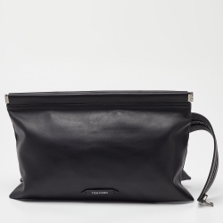 Pre Owned Tom Ford Dark Grey Leather Zip Detail Clutch