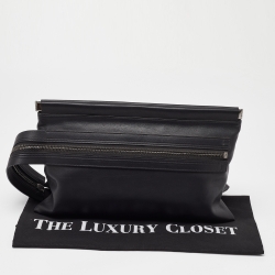 Pre Owned Tom Ford Dark Grey Leather Zip Detail Clutch