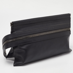 Pre Owned Tom Ford Dark Grey Leather Zip Detail Clutch