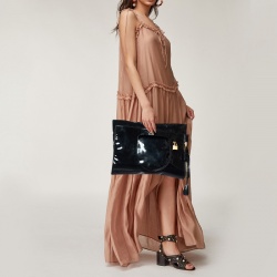 Tom Ford Black Patent Leather Alix Fold Over Oversize Clutch