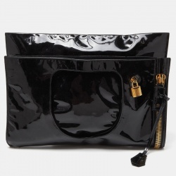 Tom Ford Black Patent Leather Alix Fold Over Oversize Clutch