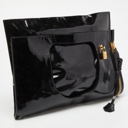 Tom Ford Black Patent Leather Alix Fold Over Oversize Clutch