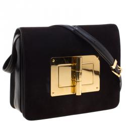 Pre Owned Tom Ford Dark Brown Suede Medium Natalia Shoulder Bag