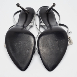 Tom Ford Silver Croc Embossed Patent Leather Padlock Ankle Strap Sandals Size 39