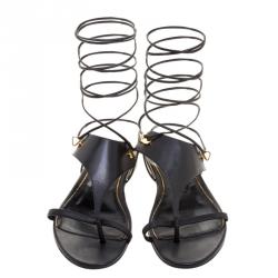 Tom Ford Black Leather Thong Tie Up Flats Size 38.5