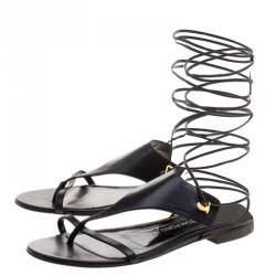 Tom Ford Black Leather Thong Tie Up Flats Size 38.5
