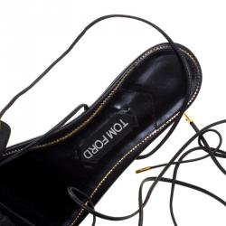 Tom Ford Black Leather Thong Tie Up Flats Size 38.5