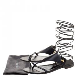 Tom Ford Black Leather Thong Tie Up Flats Size 38.5
