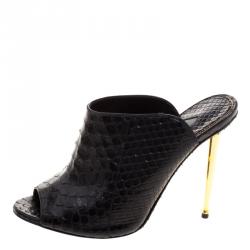 Tom Ford Black Python Leather Peep Toe Mules Size 39