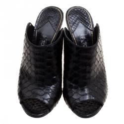 Tom Ford Black Python Leather Peep Toe Mules Size 39