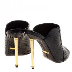 Tom Ford Black Python Leather Peep Toe Mules Size 39