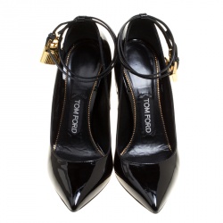 Tom Ford Black Patent Leather Ankle Lock Pointed Toe Pumps Size 37