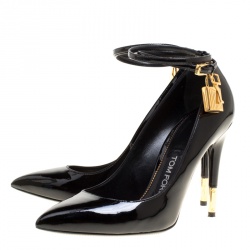 Tom Ford Black Patent Leather Ankle Lock Pointed Toe Pumps Size 37