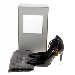 Tom Ford Black Patent Leather Ankle Lock Pointed Toe Pumps Size 37