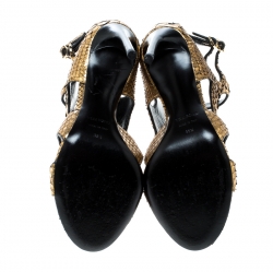 Tom Ford Metallic Gold Python Leather Peep Toe Cutout Sandals Size 36.5